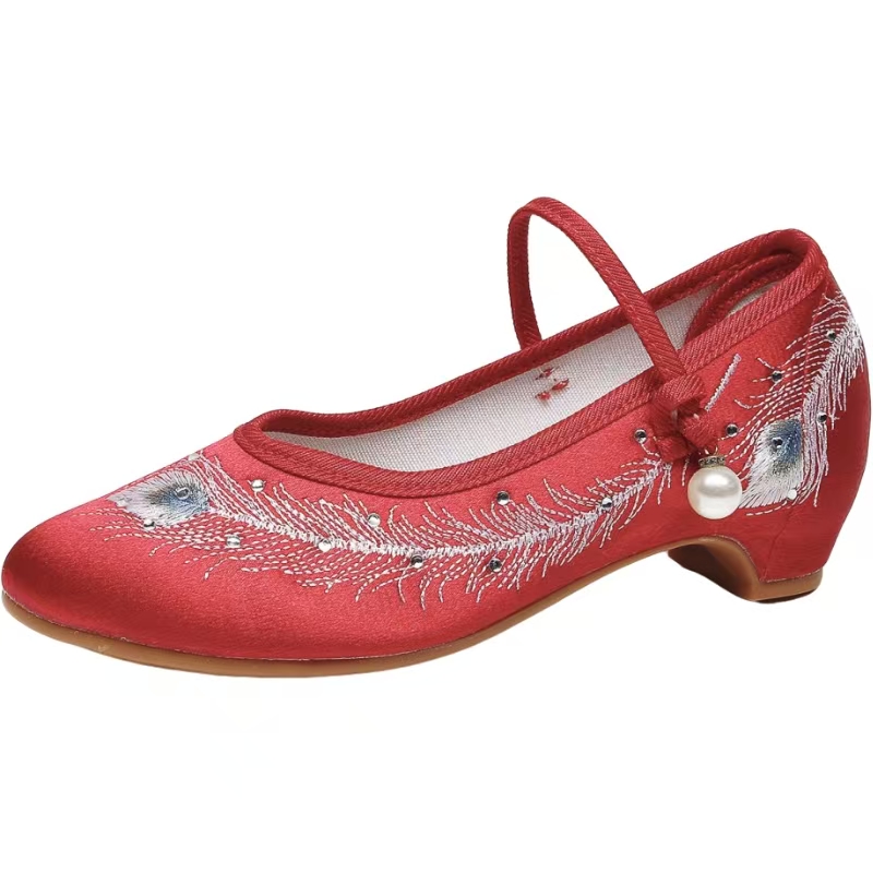 Ethnic Fabric - Sepatu Cheongsam Wanita Hak Rendah Bordir